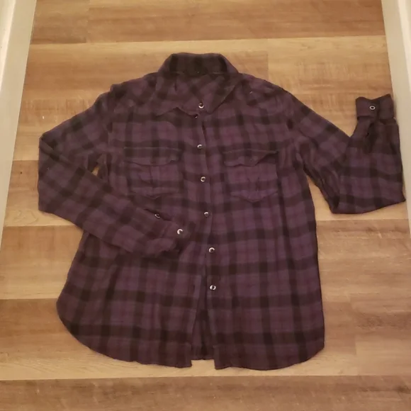 Paige Mya Purple Plaid Flannel Shirt  Grunge Goddess Street Style - Picture 3 of 6